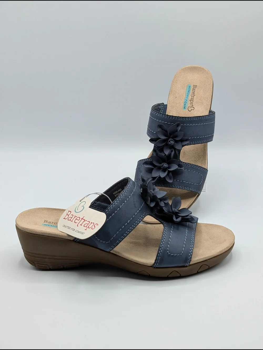 Baretraps Women's Sandals 8 Blue Floral Slip-On Highland Wedge